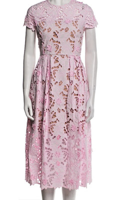 NWT Self Portrait Pink Cotton Guipure Lace Midi Dress Peony Light Pink SIZE US12