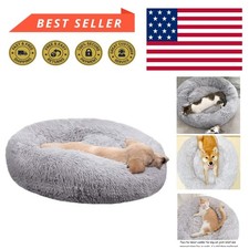 Orthopedic Faux Fur Donut Dog Bed - Calming Cuddler for Dogs  Cats Up to 35 lbs