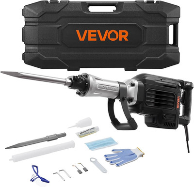 Powerful 3000W Electric Demolition Jack Hammer with Chisel, Case & Safety Gear