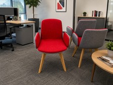 Orangebox Cubb-02 Red Grey Upholstered Armchair Oak Legs Reception Chair