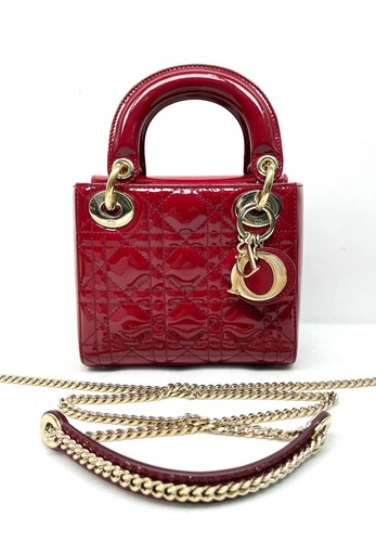 Dior Lady Dior 3-Grid Mini Cherry Red Patent Leather Crossbody Handbag Duty Paid