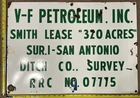 Vintage Porcelain Oil Field Sign - V-F Petroleum Inc Smith Lease