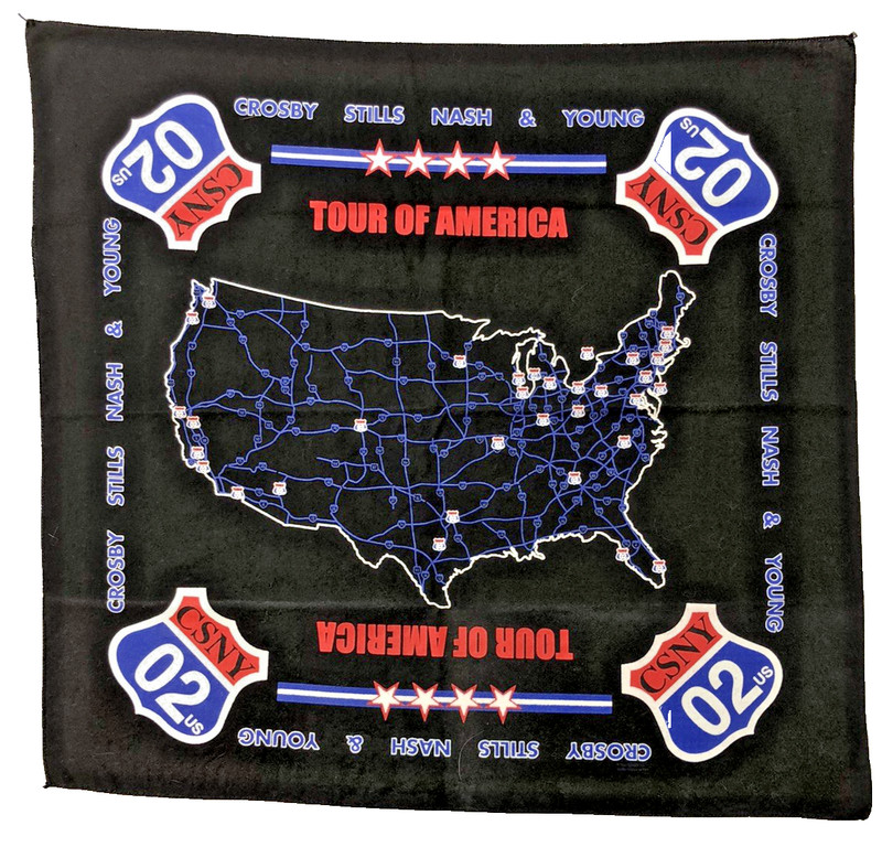 CROSBY, STILLS, NASH & YOUNG  2002 Tour of America Concert Bandana  21"x21"