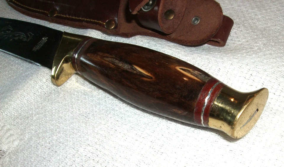 Jagdmesser mit Olivenhozgriff und Lederhülle 25 cm / Klinge 12,5 cm aus Nachlass - Bild 4 von 4