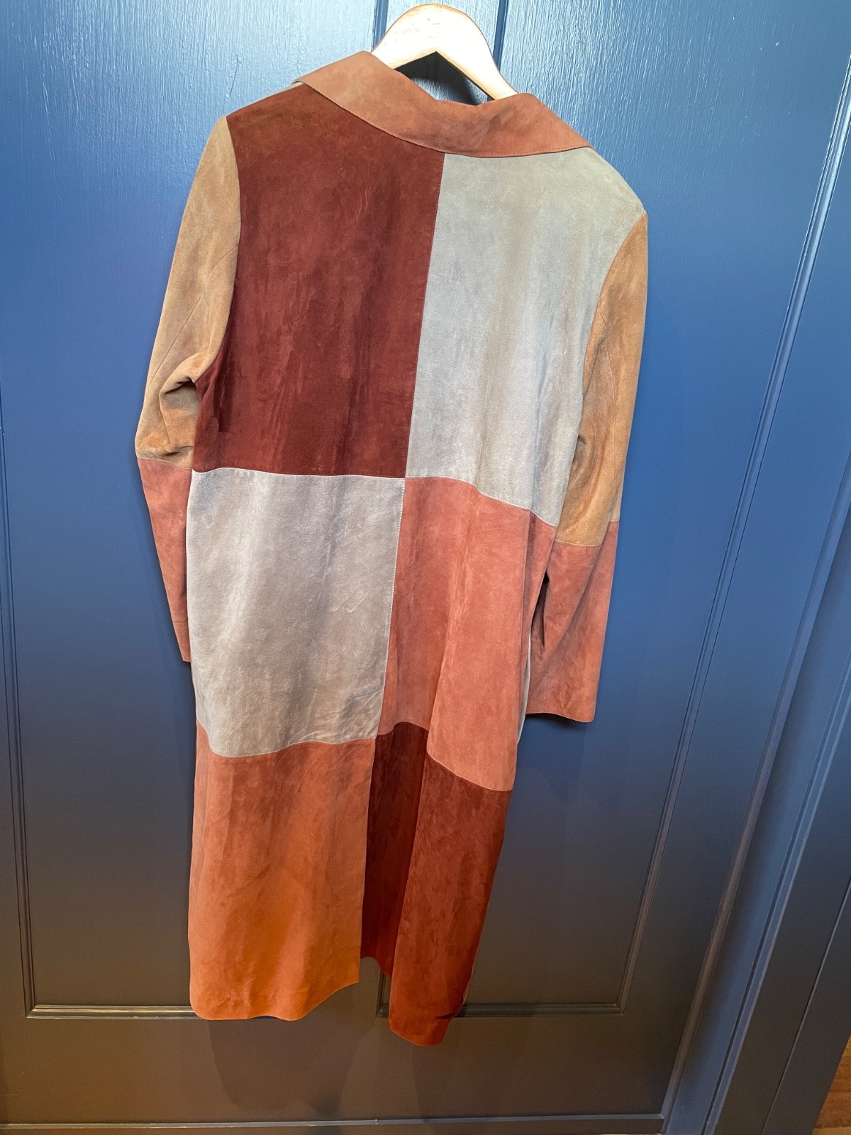 Rixo Suede Patchwork Long Coat Multicolor size la… - image 2