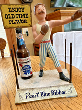 Vintage Pabst Blue Ribbon Beer Bar Display Metal Boxer Figurine In Ring PBR