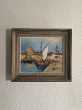 Antikes Öl-Gemälde „Hafenansicht“ – Signiert Y. Morin – Paris/Sennelier-Rahmen