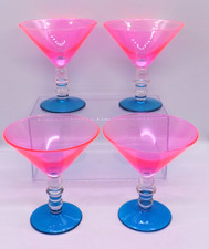 Set of 4 Stunning Martini ~ Cocktail Glasses 1990's Acid Psychedelic Pink / Blue