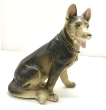 Erich Stauffer Sitting German Shepherd Dog Figurine Porcelain Hand Painted Vtg
