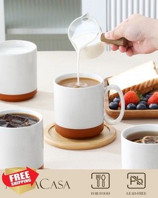 MALACASA Ceramic Coffee Mugs Khaki White 4 Pack 16oz Stackable Dishwasher Safe