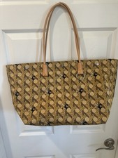 Tory Burch Canvas Basketweave East West Shopper Tote - Tan, Pre-owned