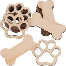 , 30 Pack Wooden Dog Bones Small Unfinished Wood Paws Ornaments for DIY Projects