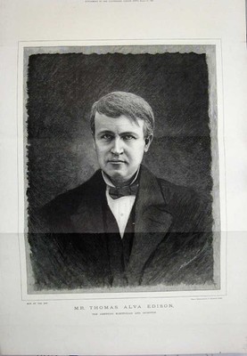 Alter antiker Druck 1890 Thomas Alva Edison amerikanischer Elektriker Erfinder 19.