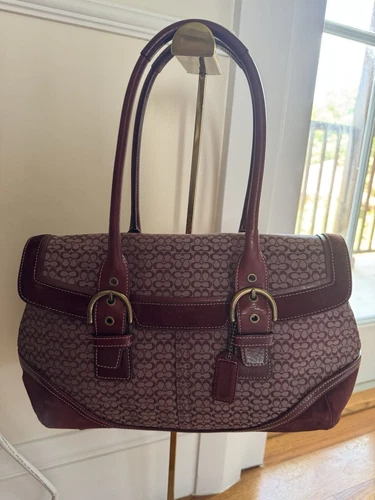 Borsa COACH Tote Bag Pelle Scamosciata Rossa Doppio Manico Cc Monogram