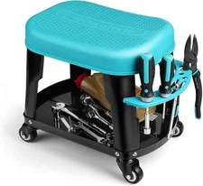 DURATECH Rolling Mechanic Stool, Shop Stools with 2 Inch Swivel Wheels, Blue 