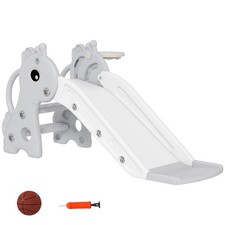 Toddler Slide and Climber with Basketball Hoop, 3-in-1 Kids Playset, Gray