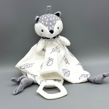 SLEEP COMFORT Fox Acorns Lovey Rattle Plush Teether Knotted Gray White