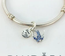 Authentic PANDORA Sparkling Swallow & Quote Double Dangle 792570C1 Charm w/Box