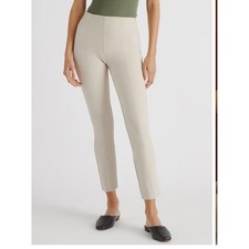 Quince Ultra-Stretch Ponte Super Skinny Pants Beige High Rise Pintuck Size M