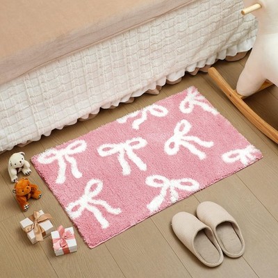 Pink Bow Bathroom Rug, 20 x 32 Inch, Coquette, Cute, Non Slip, Absorbent