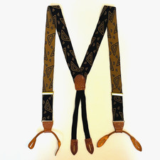 Cole Haan Suspenders Braces Khaki Tan Navy with Leather Button End