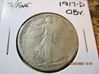 1917-D OBVERSE WALKING LIBERTY SILVER HALF DOLLAR VG/FINE    29