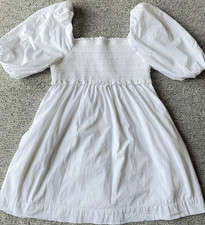 American Eagle Outfitters White Cotton Mini Puff Sleeve Smocked Ruffle Dress S