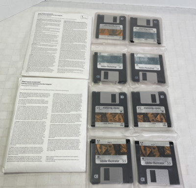 Adobe Photoshop 3.0 Adobe Illustrator 5.5  Bundle For Mac 3.5 inch Floppy 1993