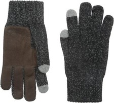 NWT Men's True Religion Two Tone Knit Touchtek Gloves Leather Palm One Size Warm