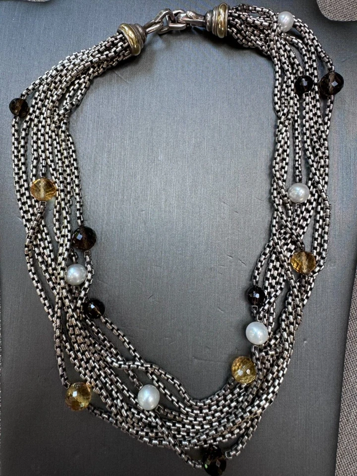 David Yurman sterling silber 18K yellow gold necklace pearls topaz 16 inch - Image 4 of 4