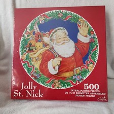 Gibson Interlocking Puzzle 500Pcs Jolly St Nick Santa Christmas 20.5" New in Box