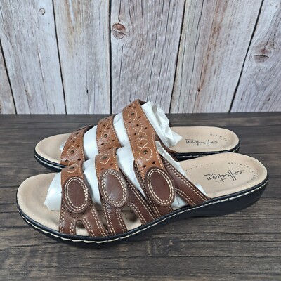 Clarks Leisa Cacti Q Strap Slip On Open Back Sandals Women's Sz M  Brown