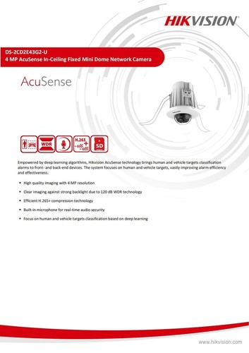 Hikvision 4MP AcuSense In Ceiling IP Dome Camera POE Built-in Mic DS-2CD2E43G2-U - Picture 3 of 7