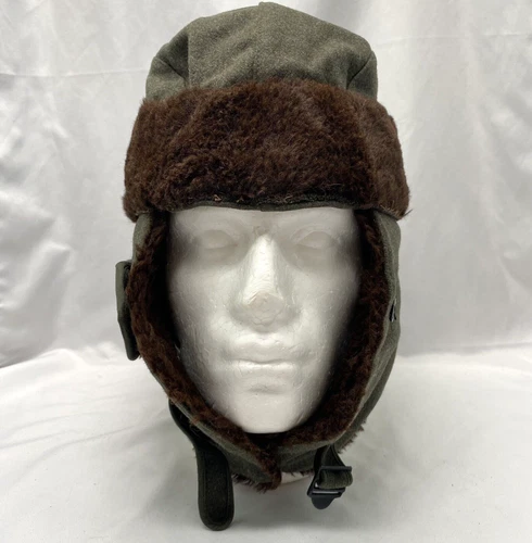 WWII UNIFORM COLD WEATHER MILITARY WOOL FUR CAP HAT 7 1/8 WW2