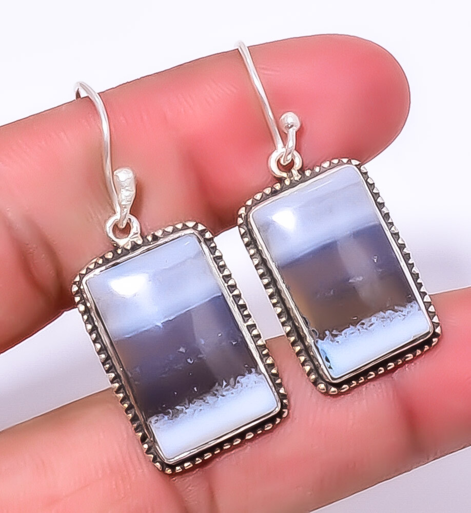 Blue Opal Owyhee Gemstone 925 Sterling Silver Elegant Earrings 1.56