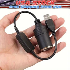 USB To 12V Car Cigarette Lighter Female Socket Converter Adapter Cable Connector
