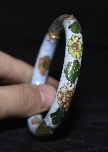 3" Old Chinese Copper Cloisonne Flower Round Shape Woman Jewelry Bracelet - Picture 5 of 8
