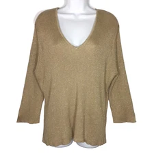 Venezia Jeans Clothing Co Womens Sweater Size 22/24 Gold Metallic Knit Pullover