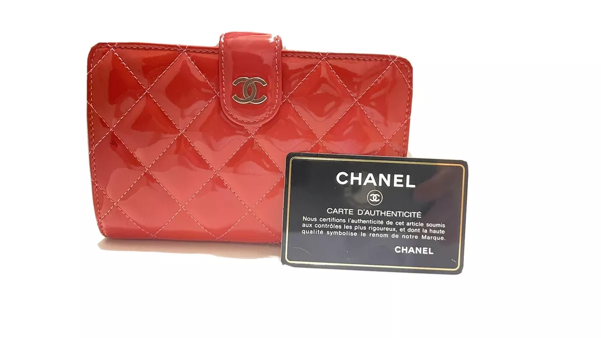CHANEL Pink Quilted Patent Leather L Zip Pocket Wallet
