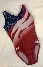 Under Armour GK ELITE Go For The Gold USA Leotard GYMNASTICS Bling UA Flag AS