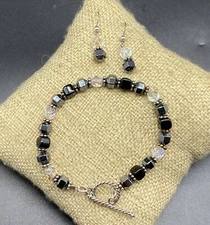 SILPADA SET-Sterling Silver Hematite Crystal Bead Bracelet B0869 Earrings W1095