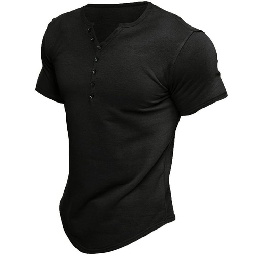 T-shirt uomo manica corta maglietta morbida casual Henley bottoni davanti estiva scollo a V - Foto 10 di 22