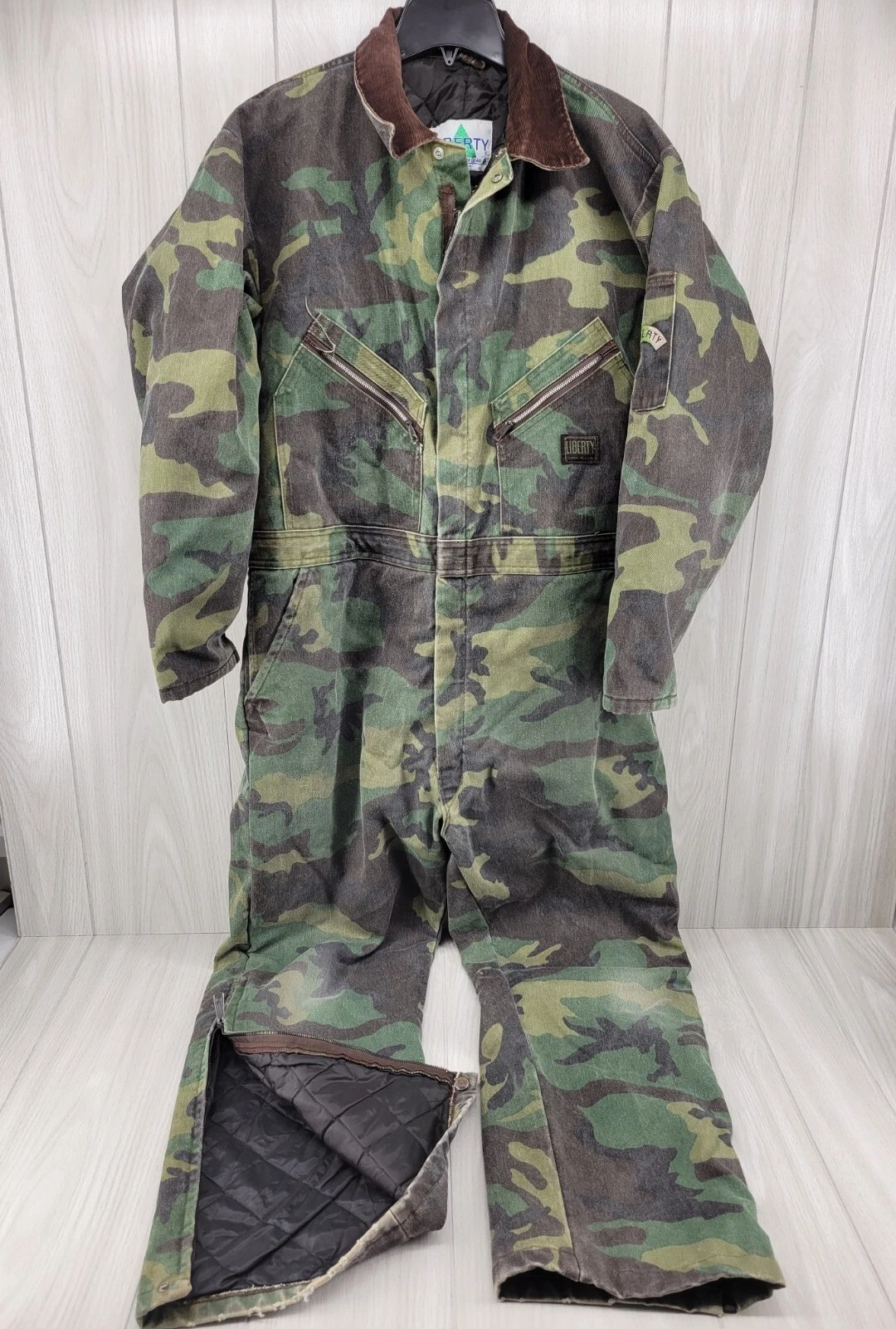 VTG Liberty Quilted Outdoor Gear Coveralls Camo Insulated Sz LRG REG Chest 42-44