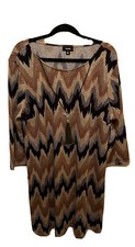 TACERA Neutral Blue Black Tan Chevron Knit Dress Women’s Plus Size 2X
