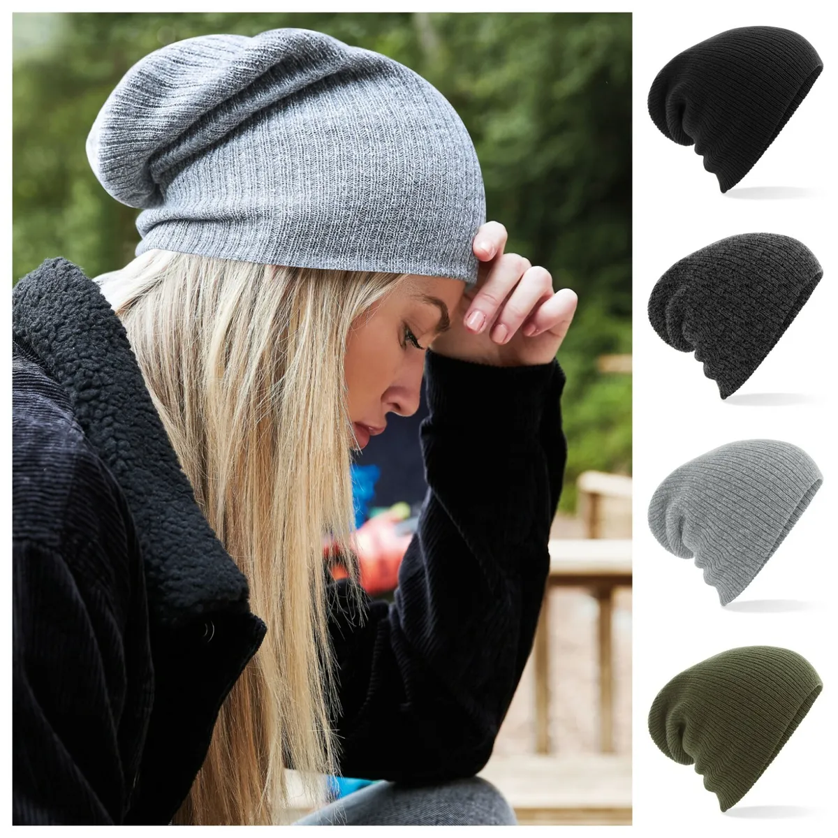 Slouch Beanie Hat Slouchy Skate Woolly Knit Winter Oversized Stretch Urban  Warm | eBay
