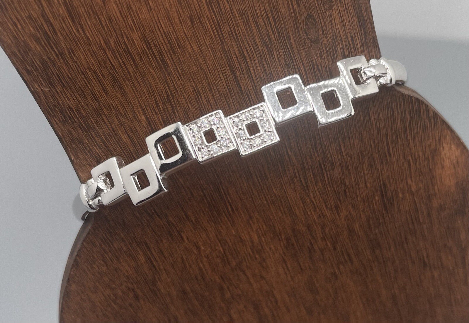 Silver Tone Hook Clasp Square Shape Rhinestone Br… - image 3