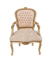 Poltrona barocca in legno foglia oro damascato dorato decorato stile Luigi XVI