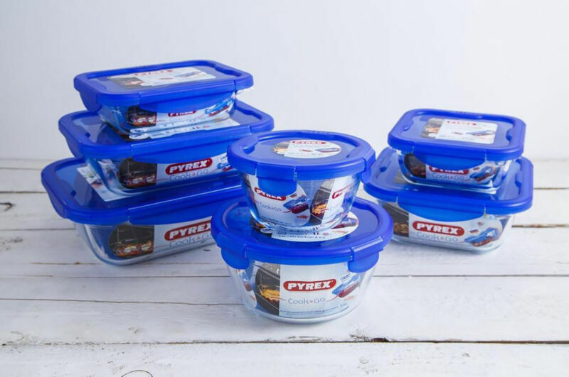 Pyrex Glass Dish Microwavable with Blue Lid Set of 7 Pieces Clear eBay