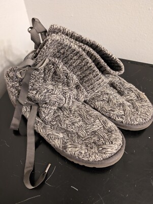 Ugg Isla Womens Sweater Knit Winter Bootie Gray Ribbon Lace