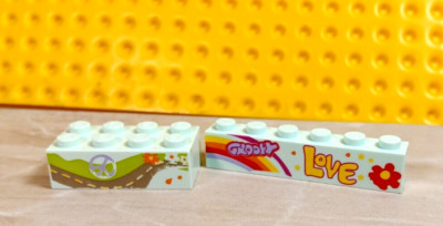 LEGO Love Brick Groovy Peace Road Light Aqua Unique Color Printed 1x6 2x4 RARE